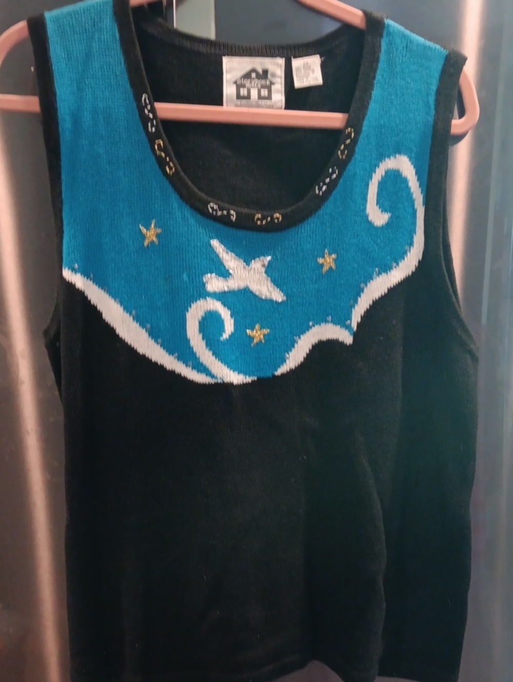 Storybook Knits Black & Teal Bird and Star Tank Top